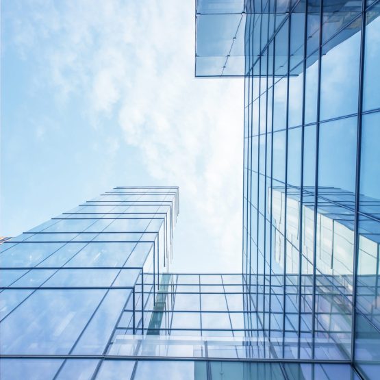 Toned image of modern office buildings in central Hong Kong.